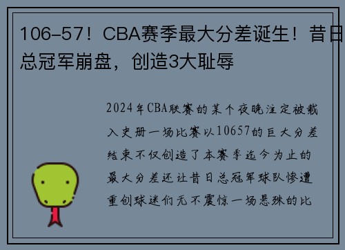 106-57！CBA赛季最大分差诞生！昔日总冠军崩盘，创造3大耻辱