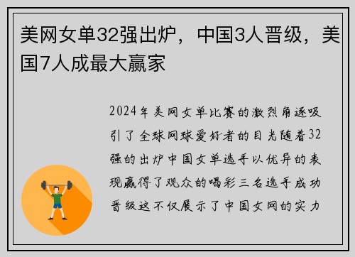 美网女单32强出炉，中国3人晋级，美国7人成最大赢家