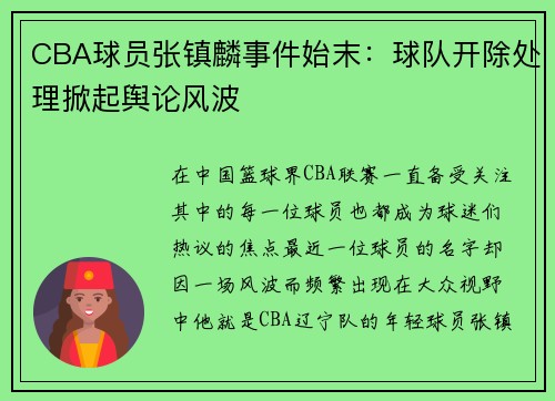 CBA球员张镇麟事件始末：球队开除处理掀起舆论风波