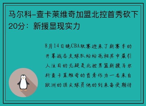 马尔科-查卡莱维奇加盟北控首秀砍下20分：新援显现实力